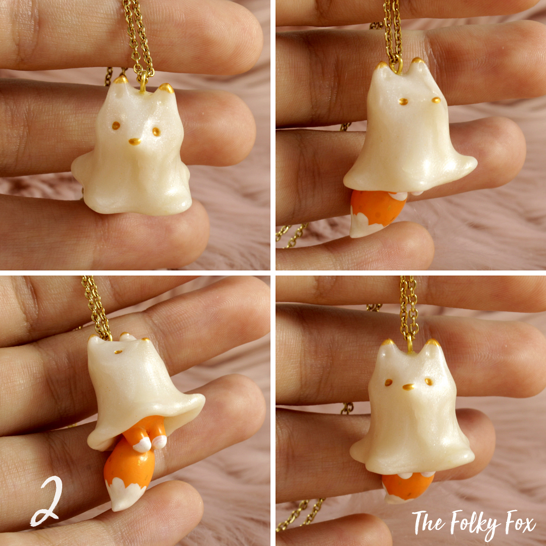 Fox Ghost Necklace in Polymer Clay - The Folky Fox