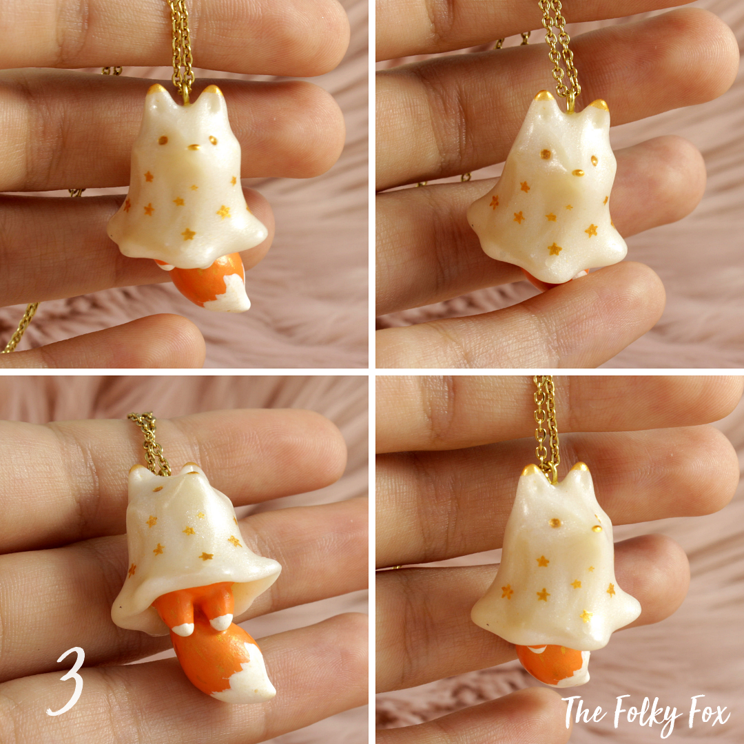 Fox Ghost Necklace in Polymer Clay - The Folky Fox