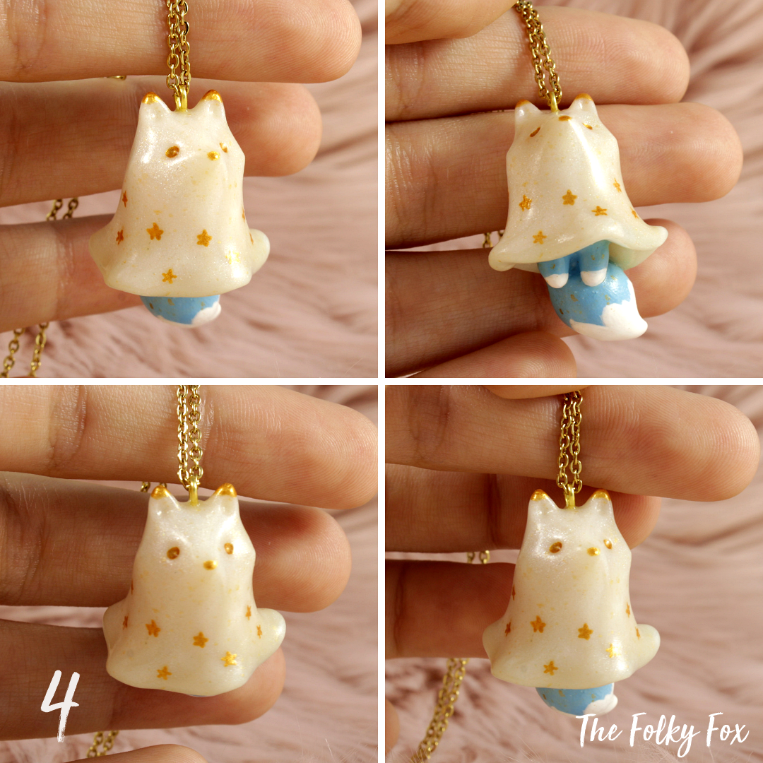 Fox Ghost Necklace in Polymer Clay - The Folky Fox