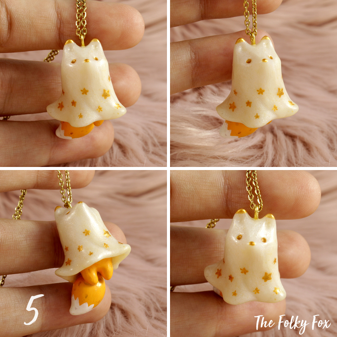 Fox Ghost Necklace in Polymer Clay - The Folky Fox