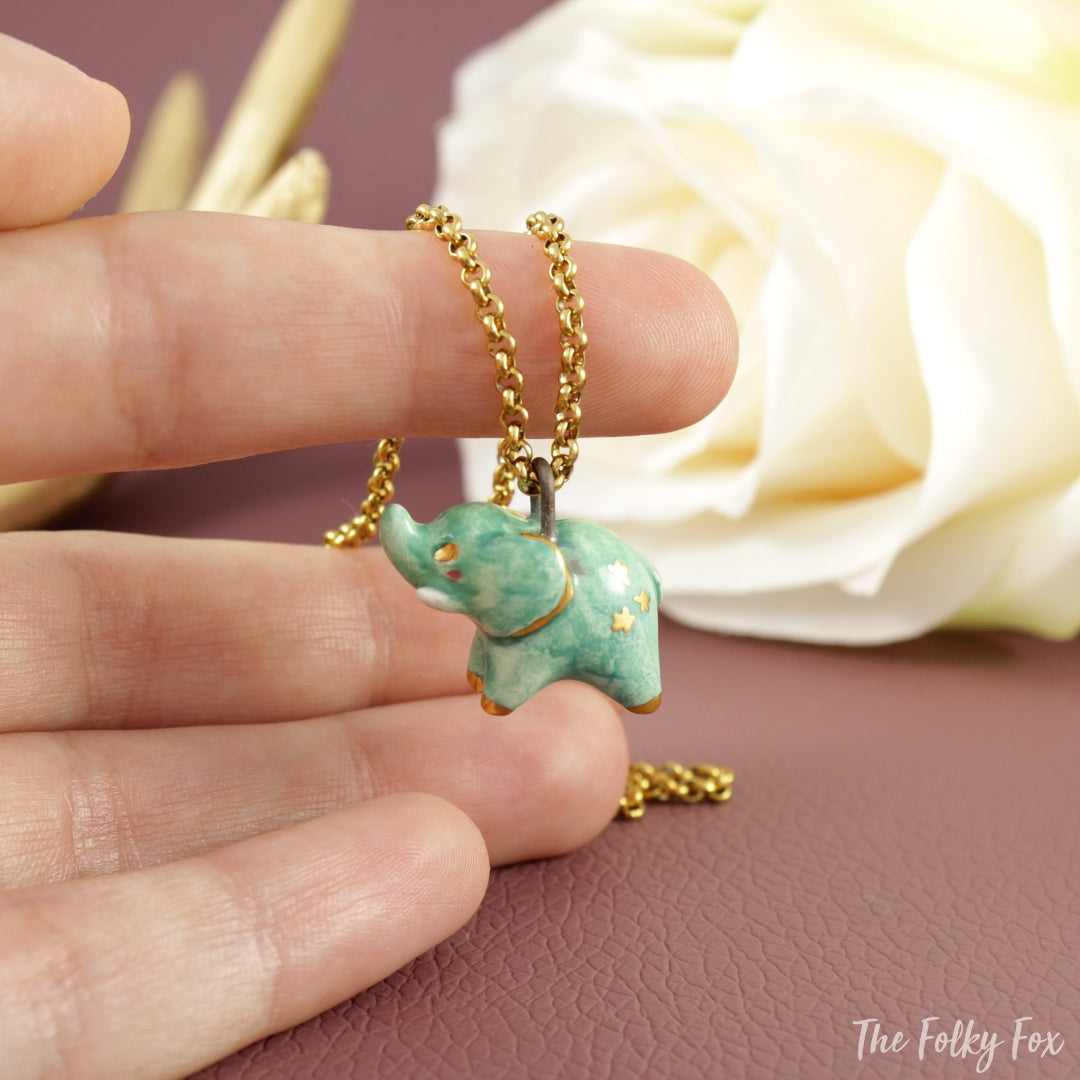 Green elephant clearance necklace