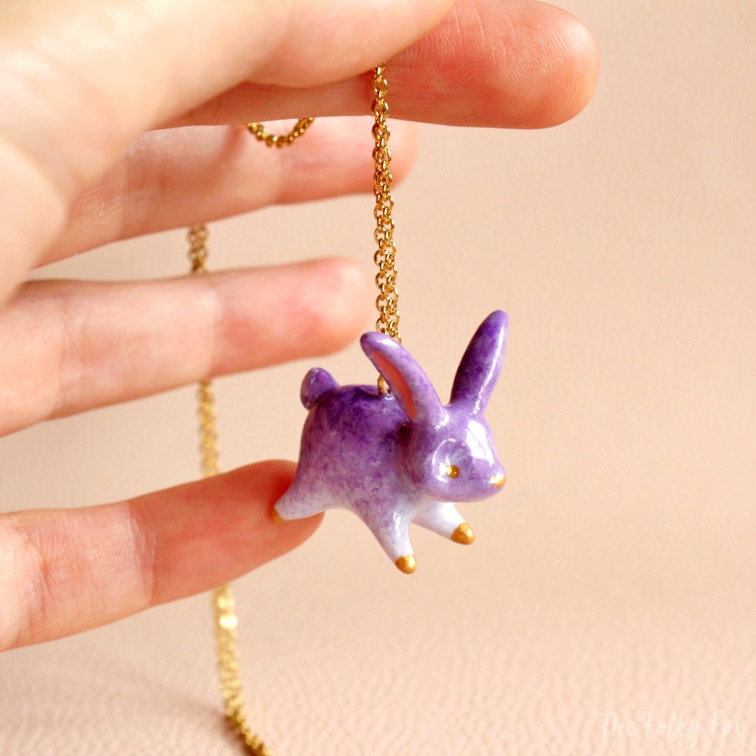 Purple Bunny Necklace in Polymer Clay - The Folky Fox