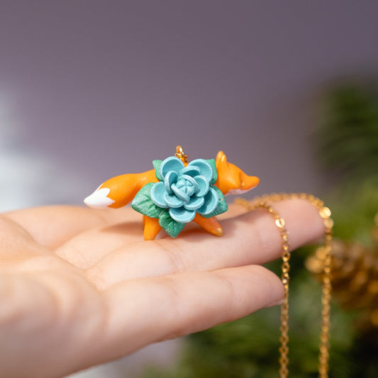 Floral Fox Necklace in Polymer Clay
