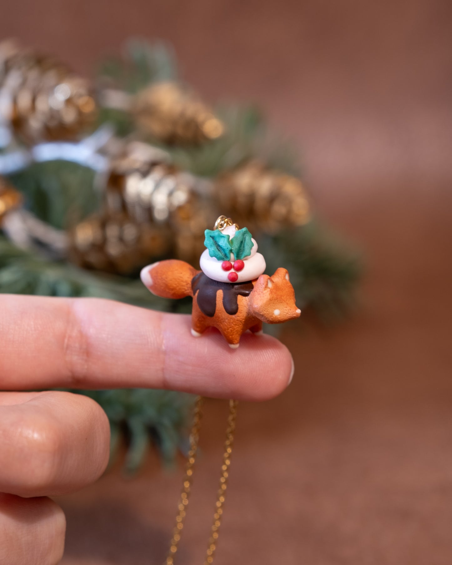 Gingerbread Fox Necklace in Polymer Clay