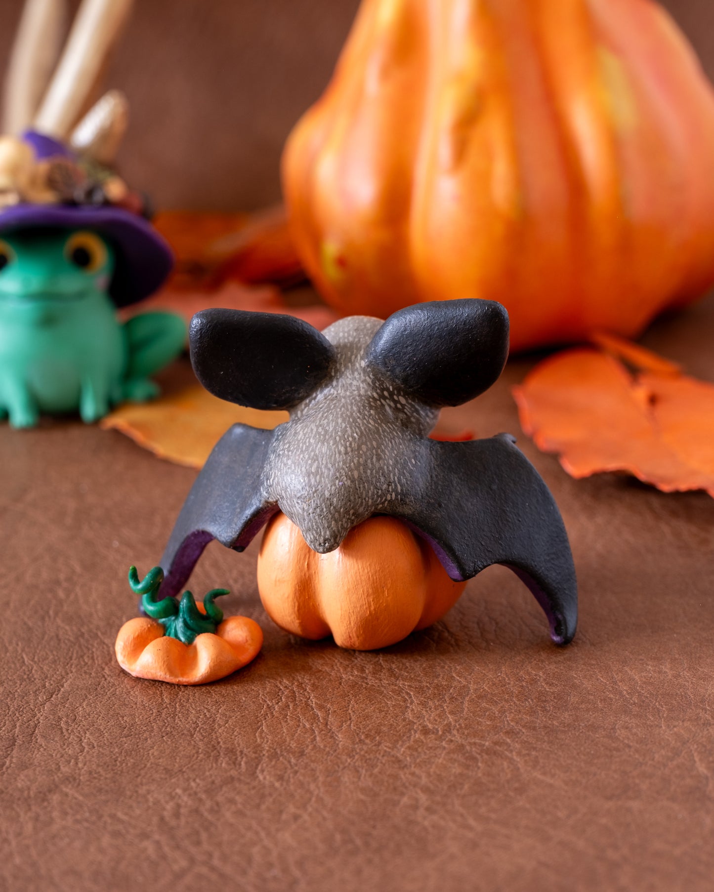 Pumpkin Bat Figurine in Polymer Clay