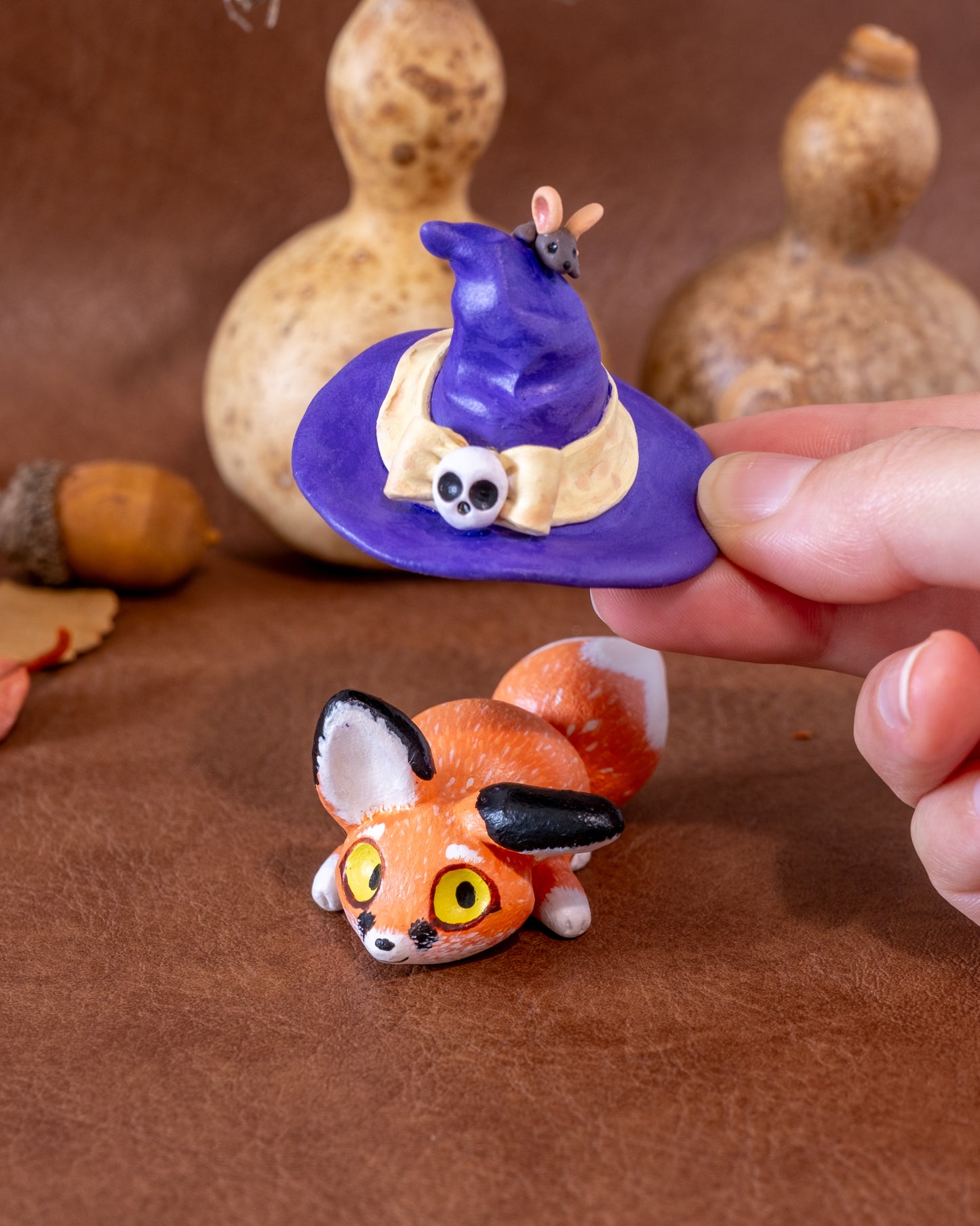 Witch Fox Figurine in Polymer Clay