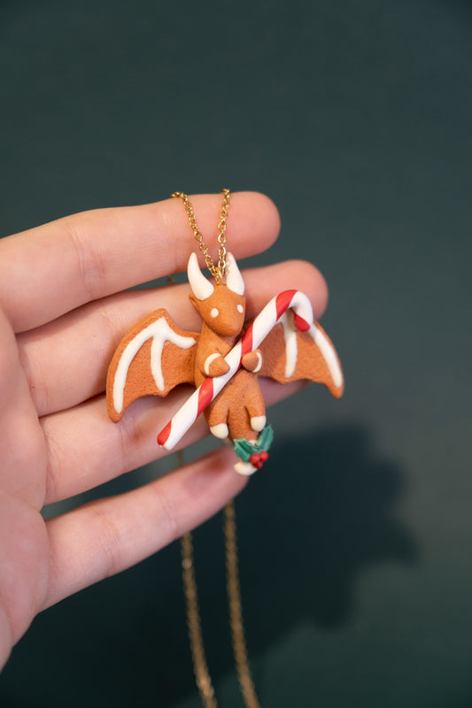 Gingebread Dragon Necklace in Polymer Clay