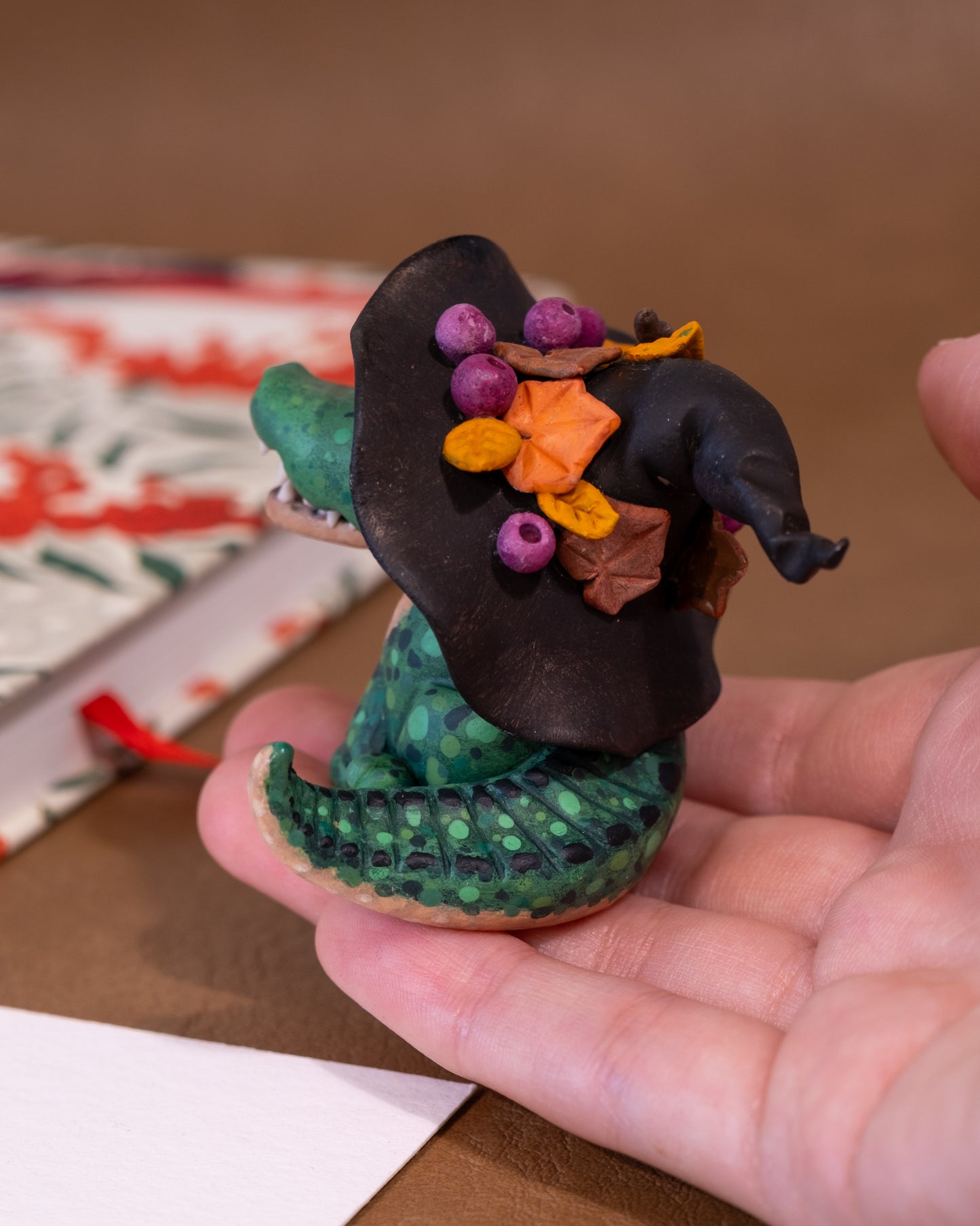 Witch Crocodile Figurine in Polymer Clay