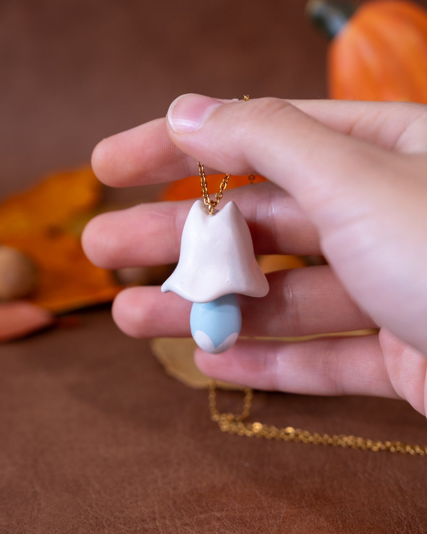 Fox Ghost Necklace in Polymer Clay