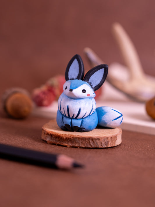 Blue Fox Figurine in Polymer Clay