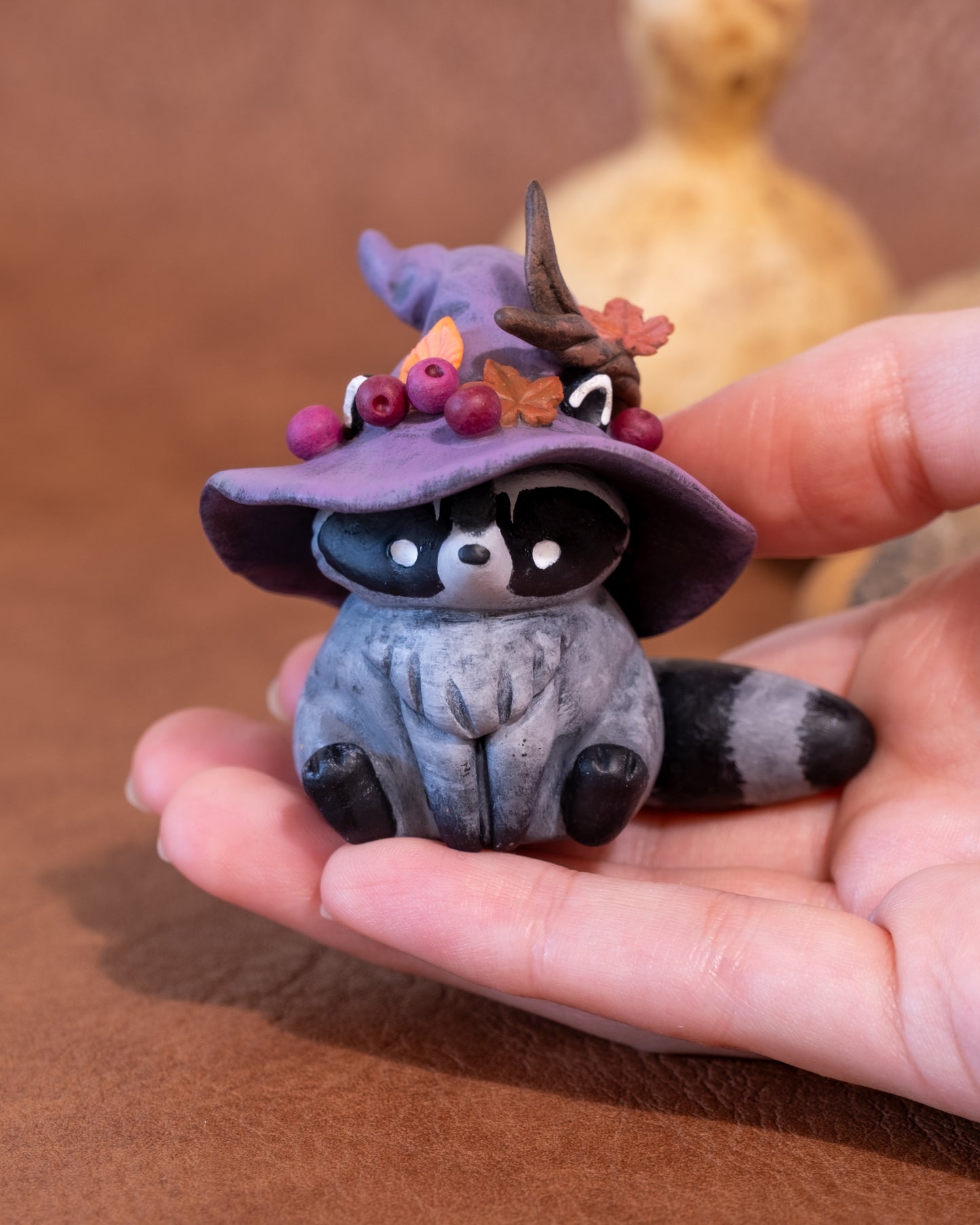 Witch Raccoon Figurine in Polymer Clay