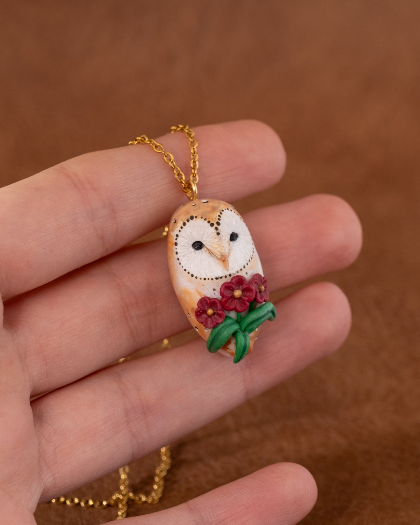 Barn Owl Necklace in Polymer Clay