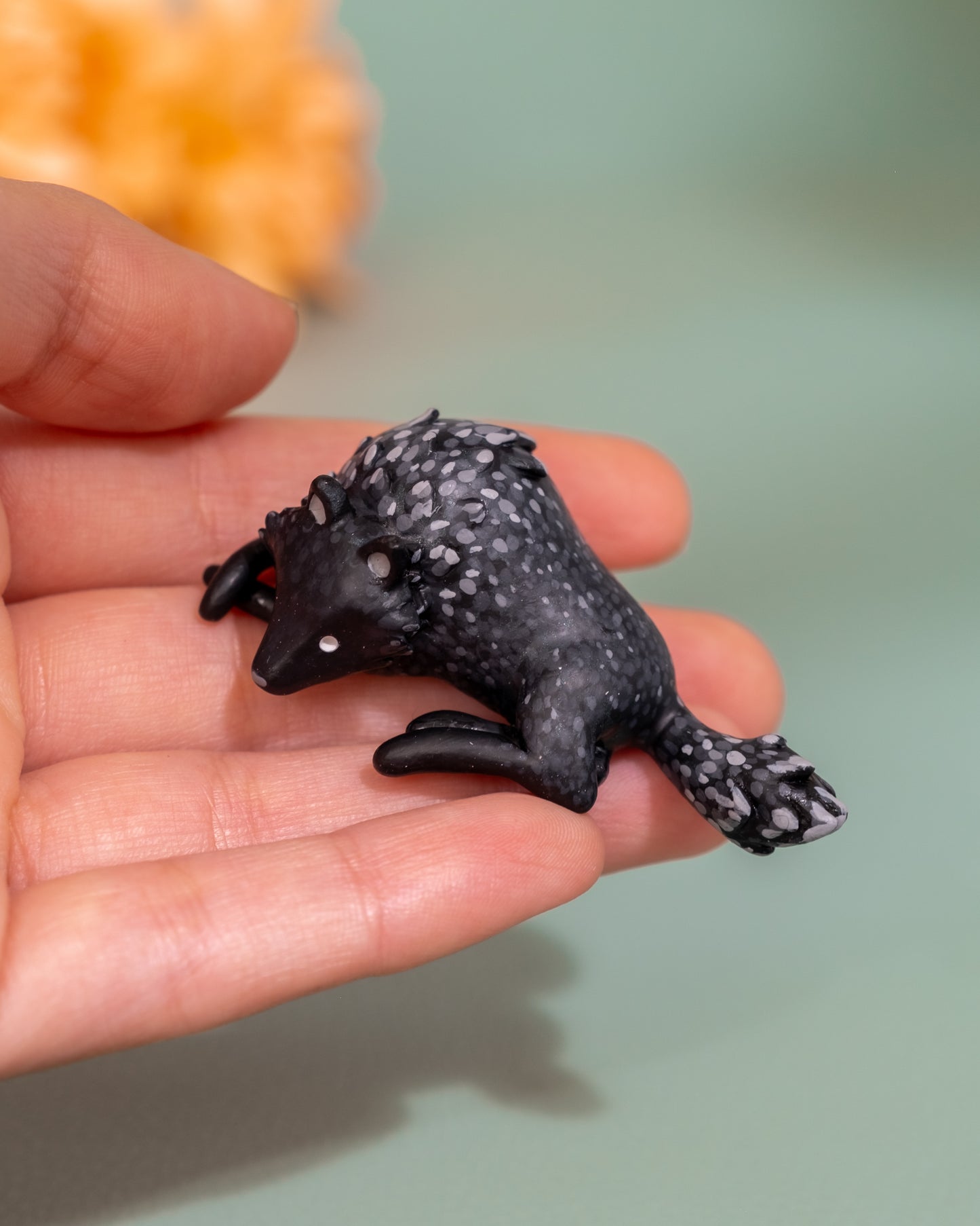 Melanistic Wolf Figurine in Polymer Clay