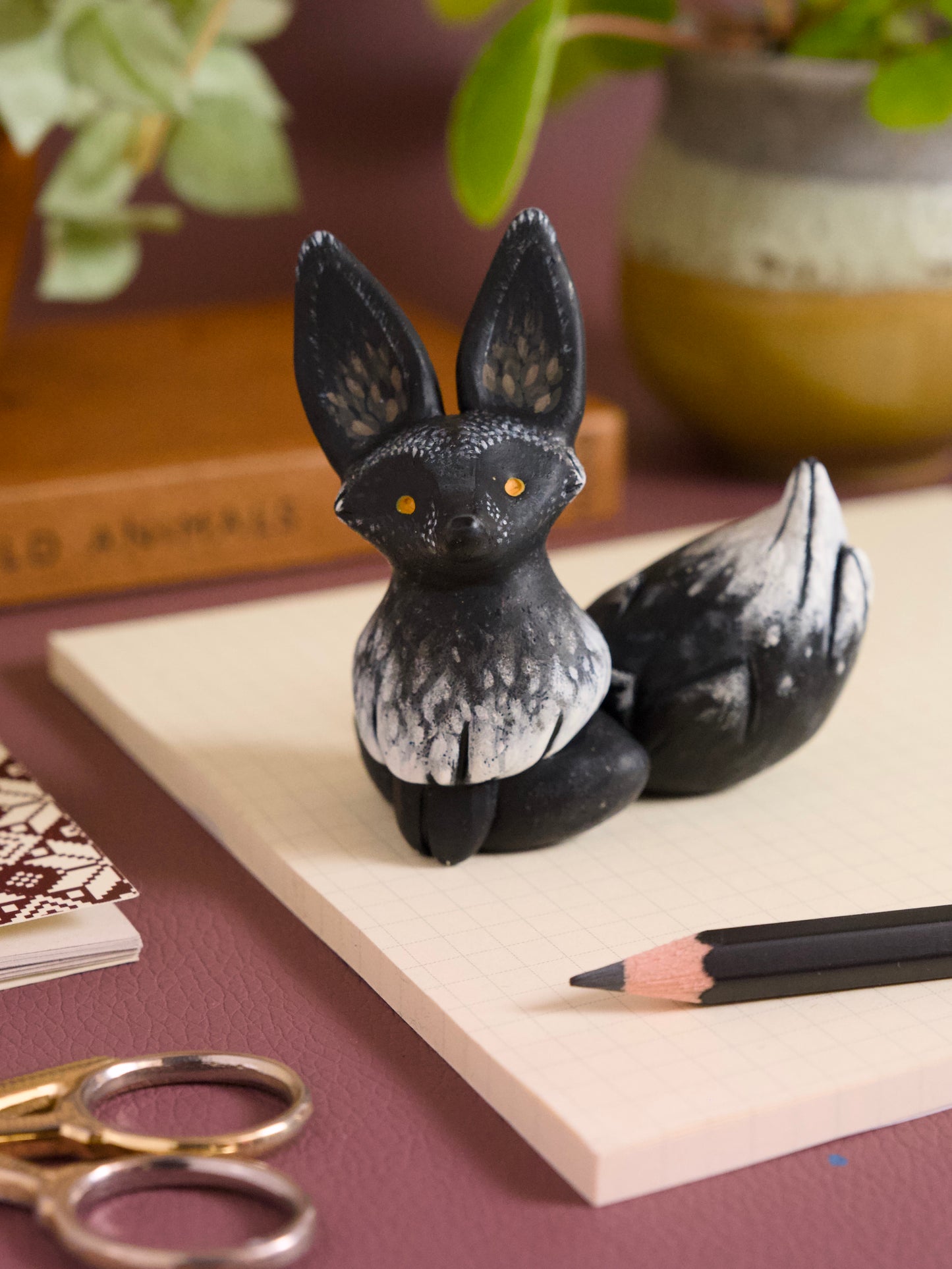 Black Fox Handmade Figurine in Polymer Clay - The Folky Fox