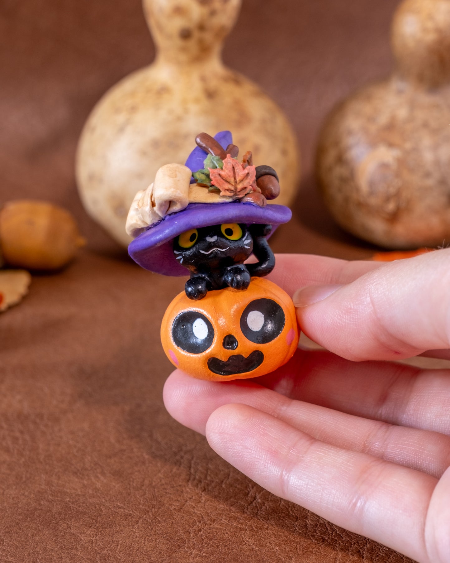 Witch Cat Figurine in Polymer Clay