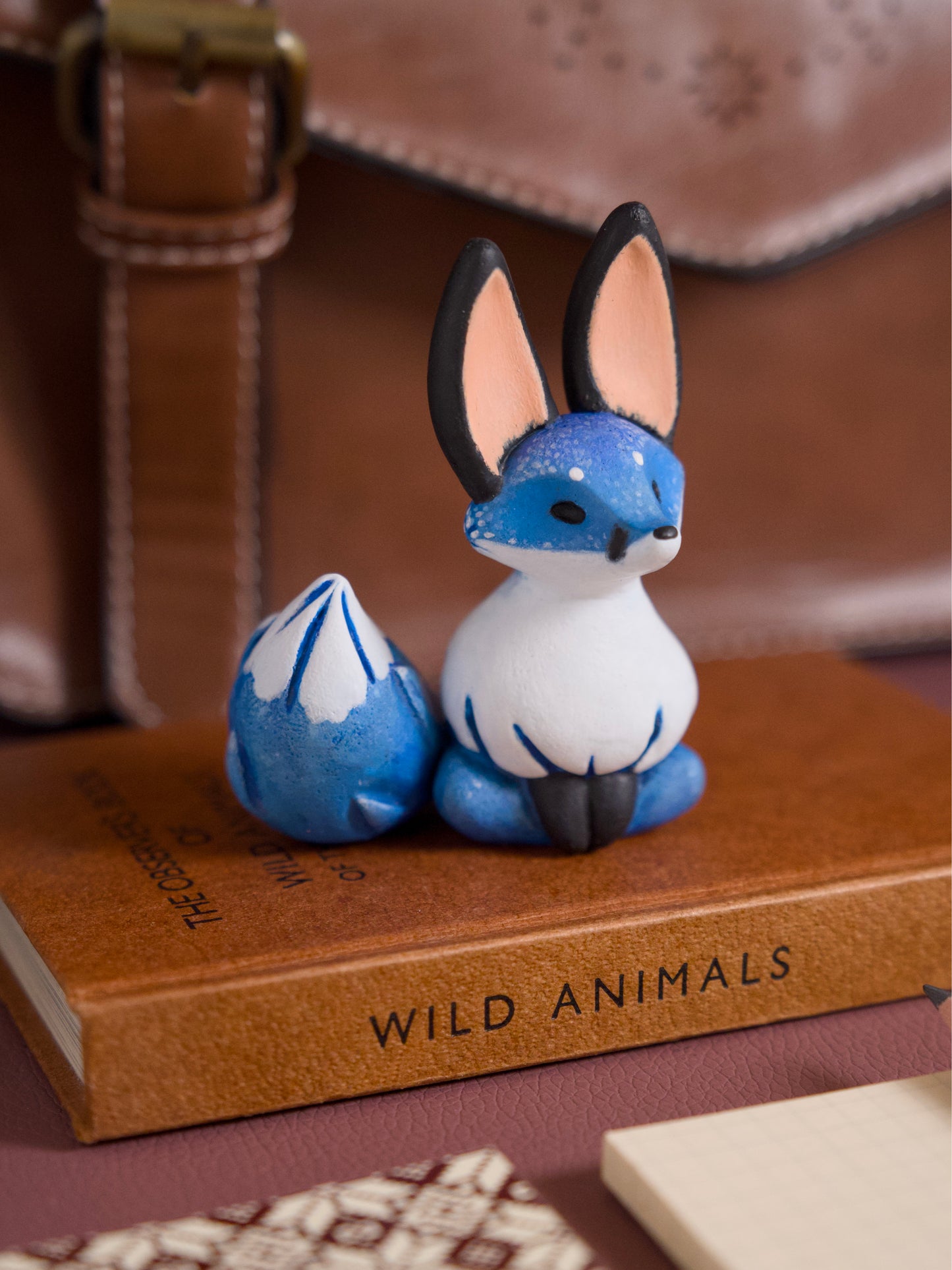 Blue Fox Handmade Figurine in Polymer Clay