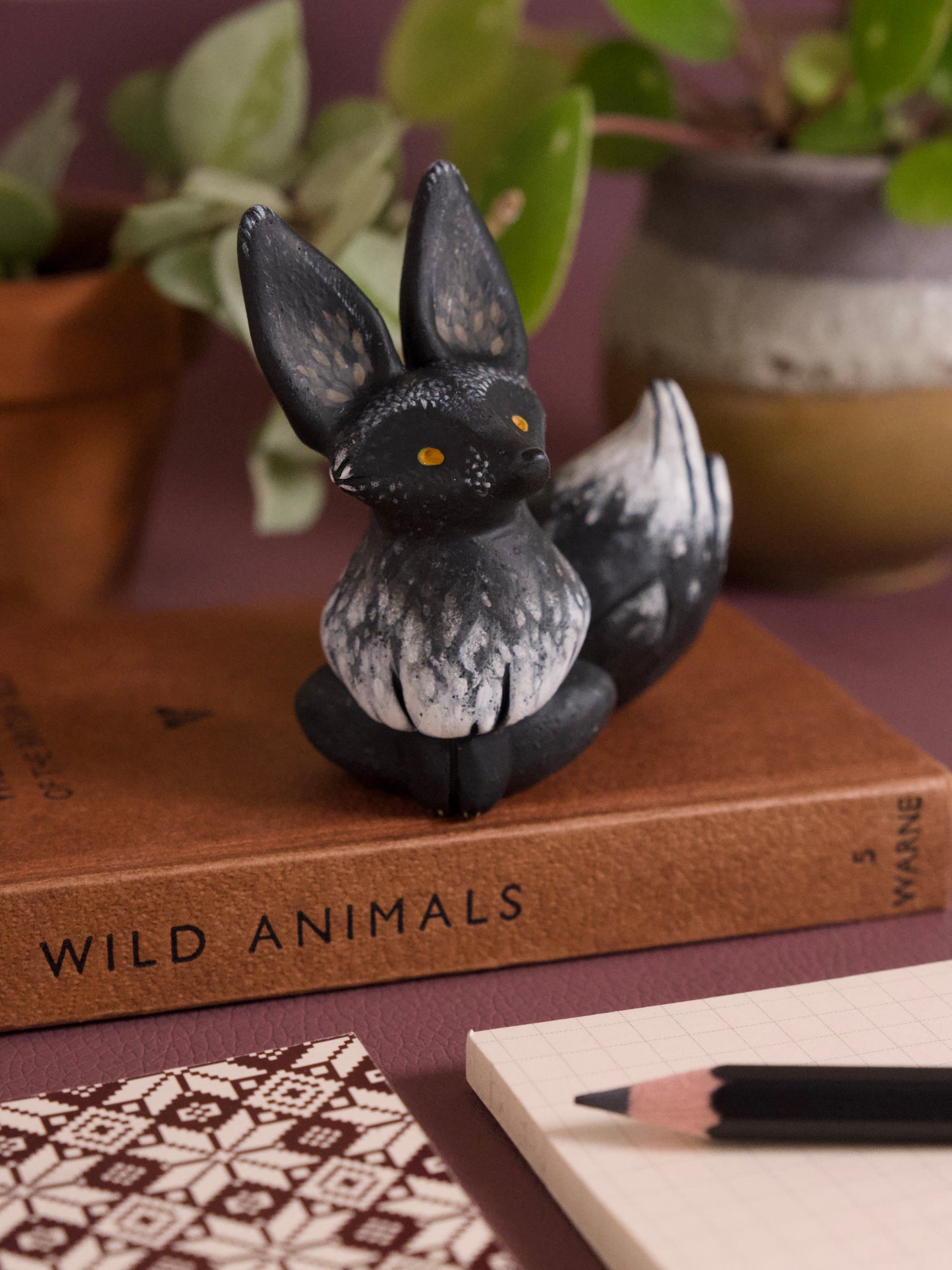 Black Fox Handmade Figurine in Polymer Clay - The Folky Fox