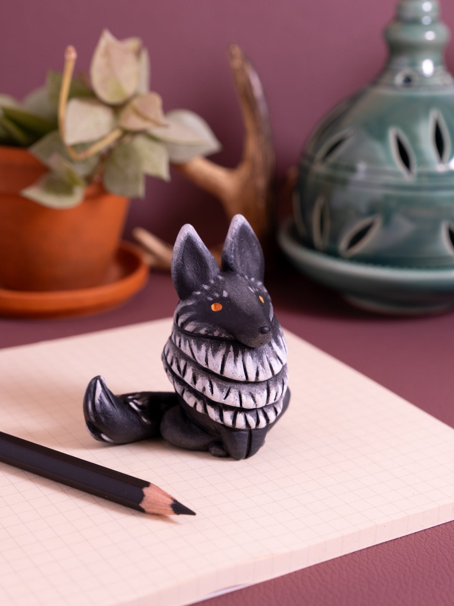 Black Wolf Figurine in Polymer Clay