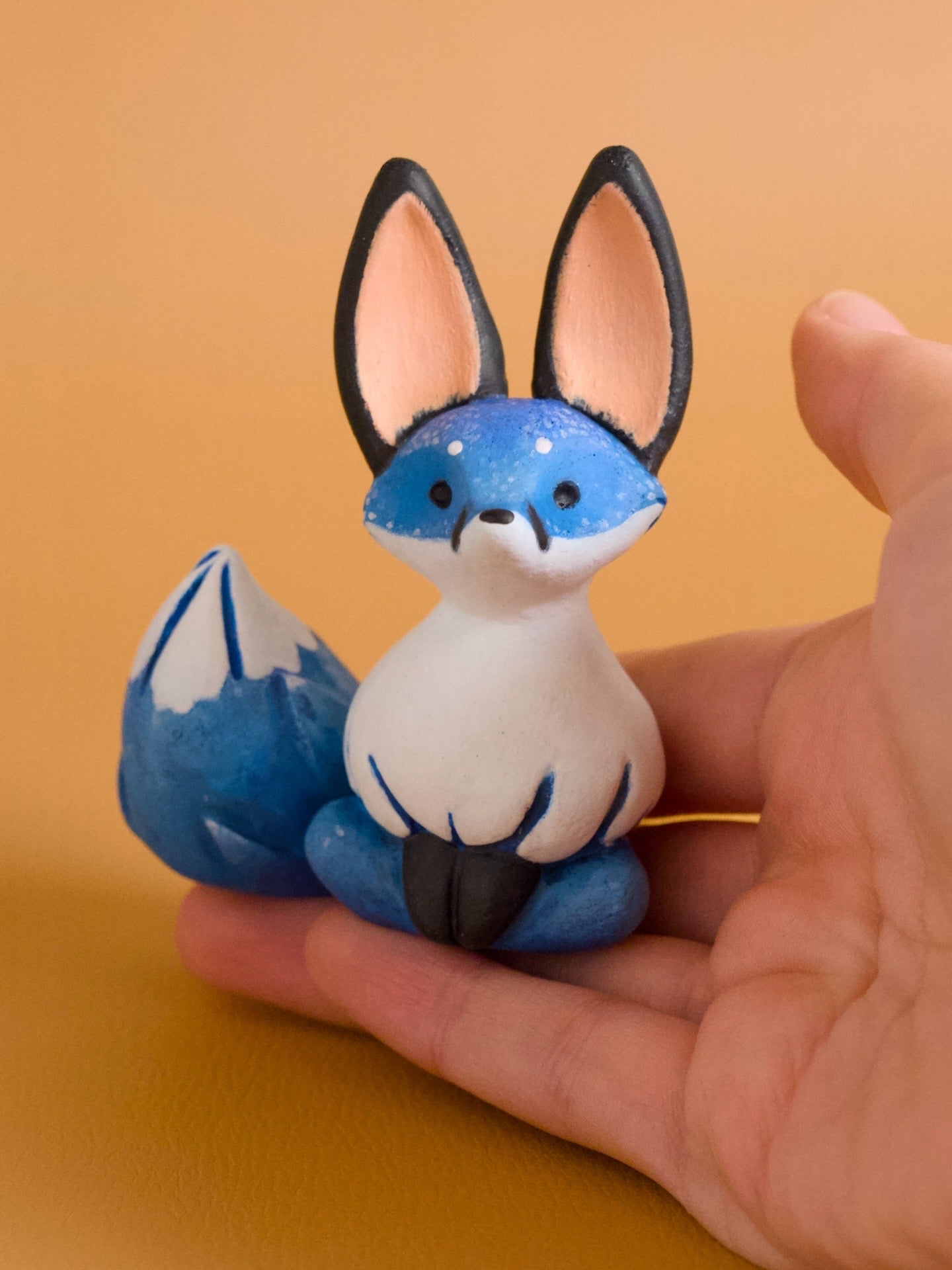 Blue Fox Handmade Figurine in Polymer Clay
