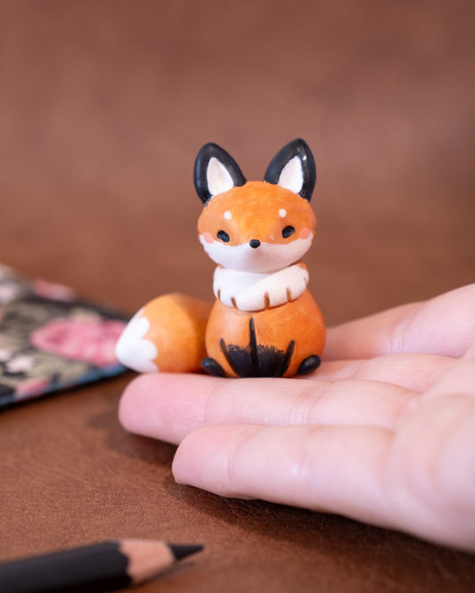 Orange Fox Figurine in Polymer Clay