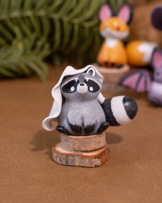 Ghost Raccoon Figurine in Polymer Clay