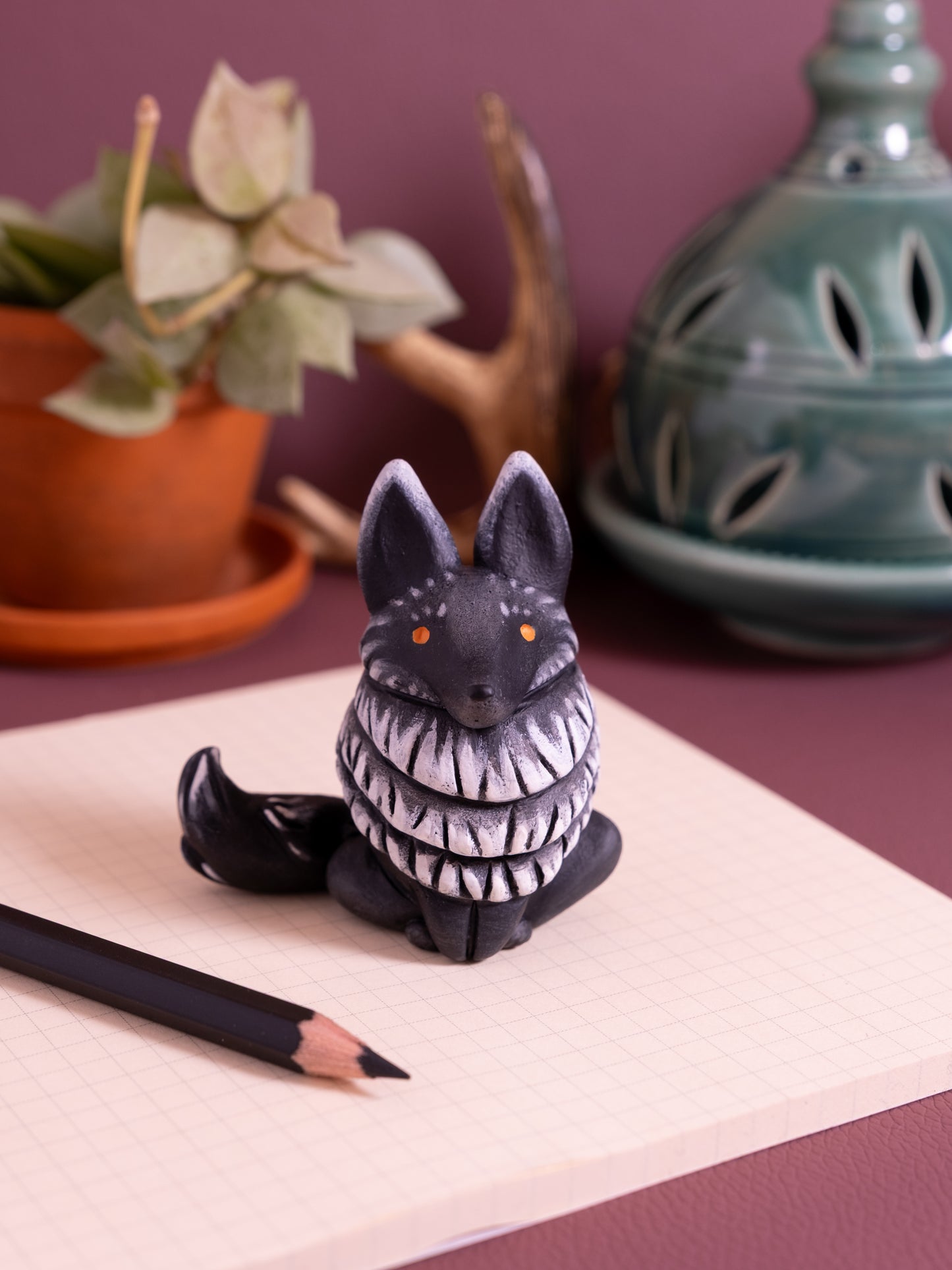 Black Wolf Figurine in Polymer Clay