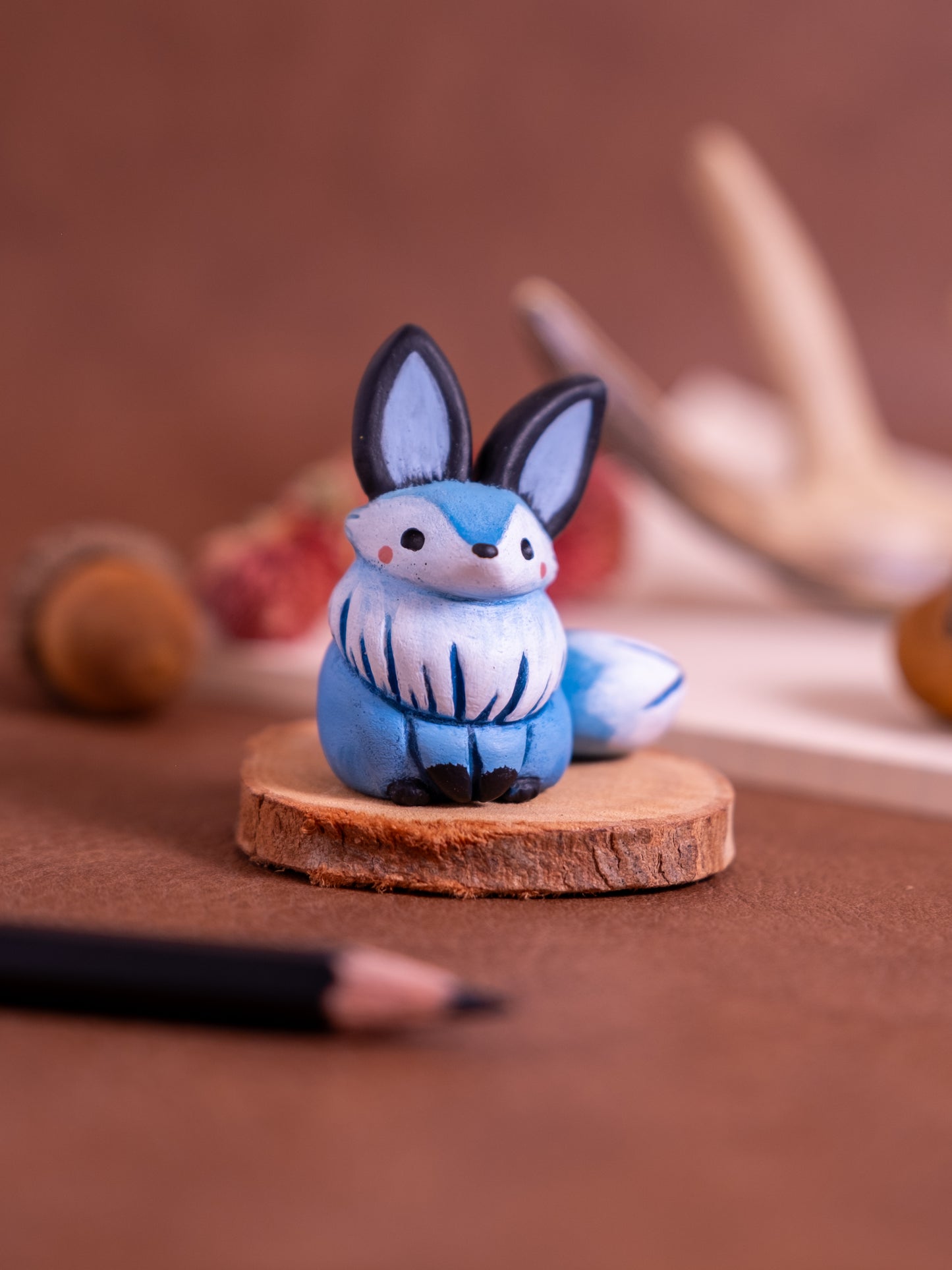Blue Fox Figurine in Polymer Clay