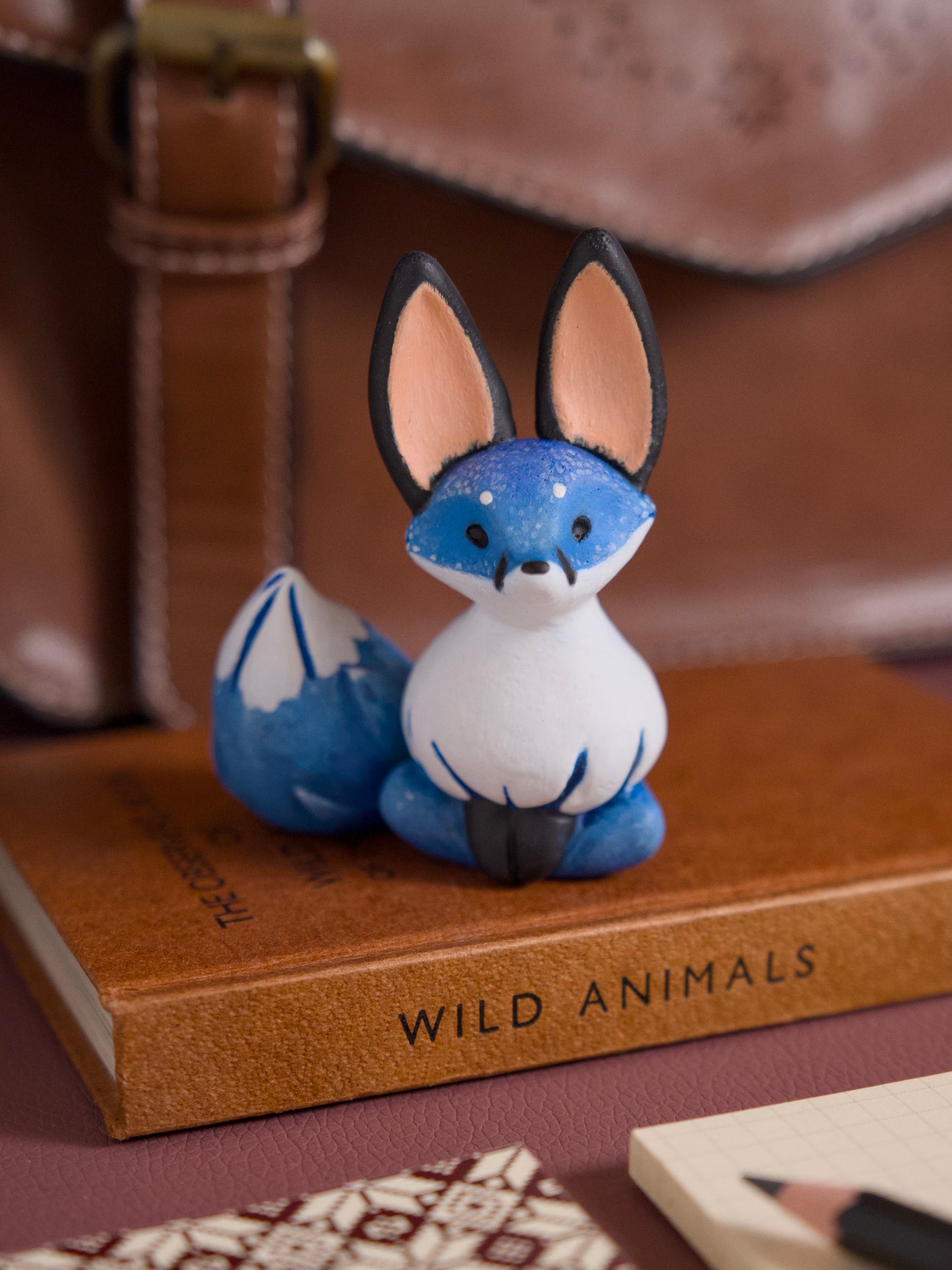 Blue Fox Handmade Figurine in Polymer Clay