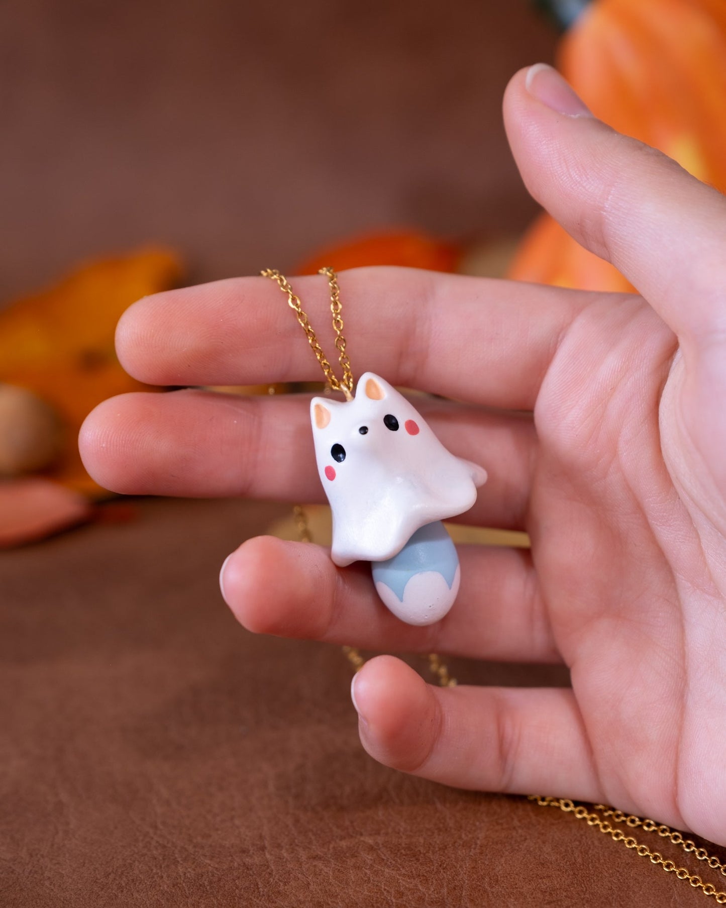 Fox Ghost Necklace in Polymer Clay
