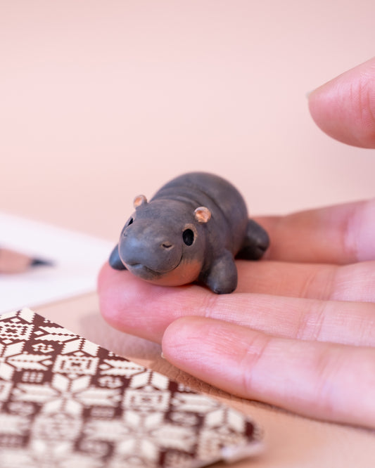 Baby Pygmy Hippopotamus Figurine in Polymer Clay