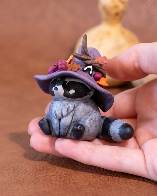 Witch Raccoon Figurine in Polymer Clay