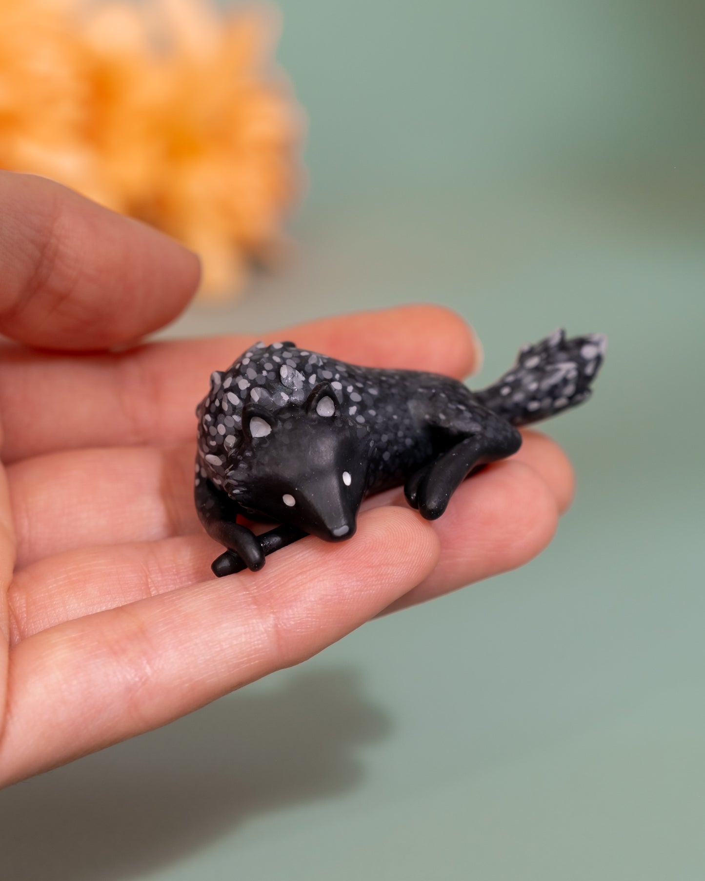 Melanistic Wolf Figurine in Polymer Clay