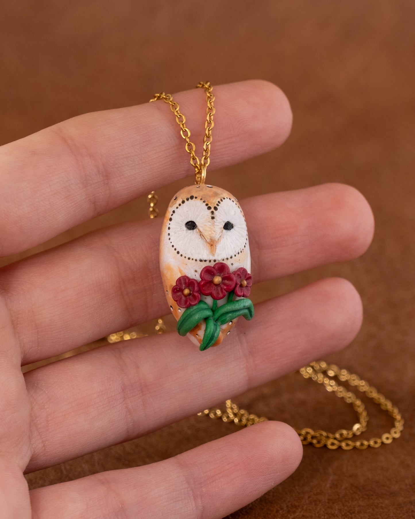 Barn Owl Necklace in Polymer Clay