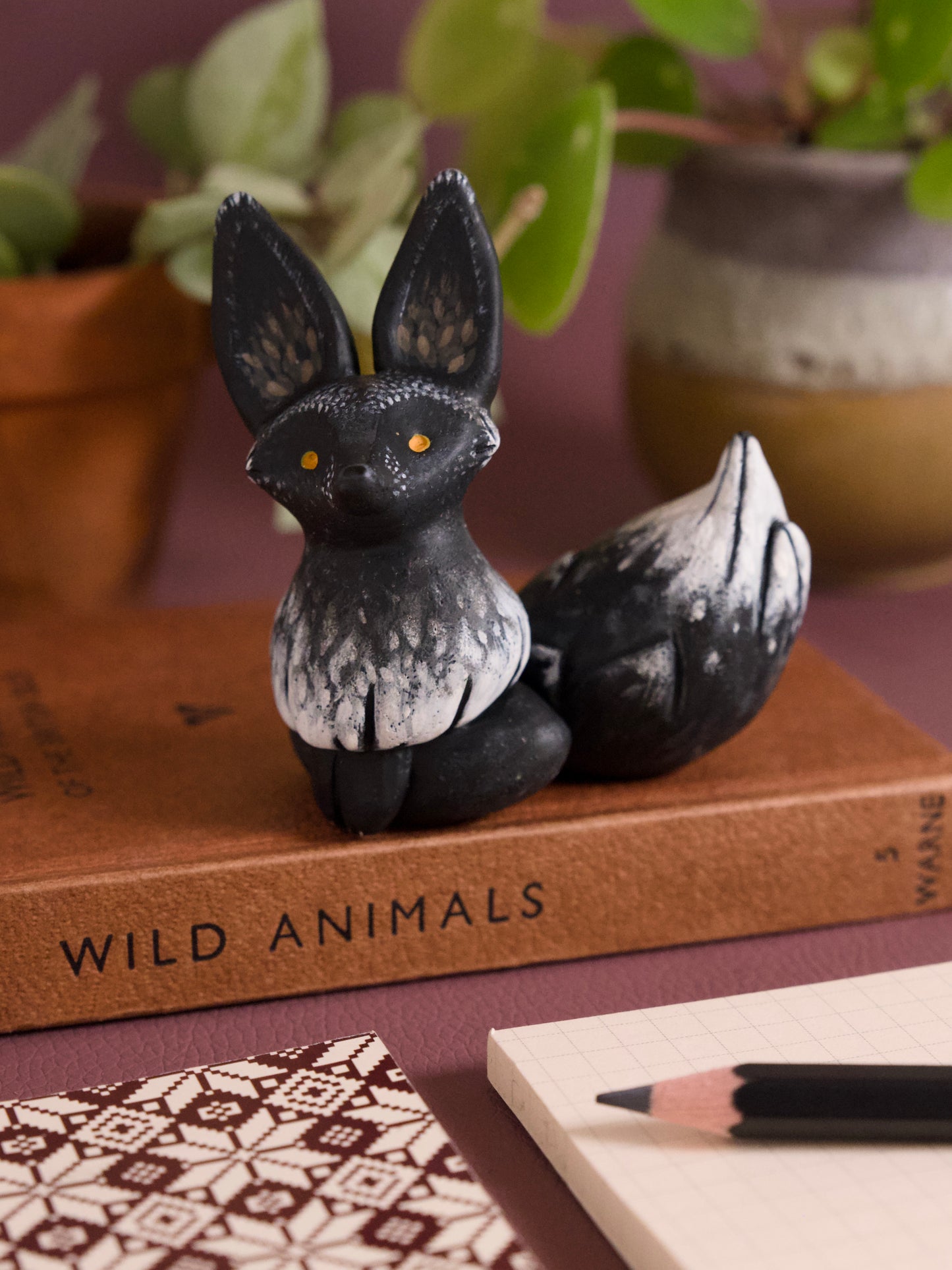 Black Fox Handmade Figurine in Polymer Clay - The Folky Fox