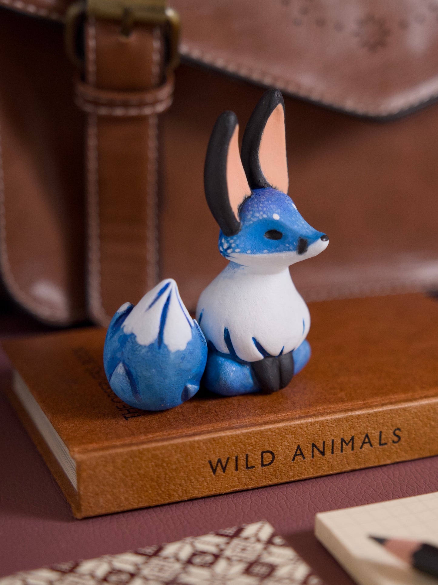 Blue Fox Handmade Figurine in Polymer Clay
