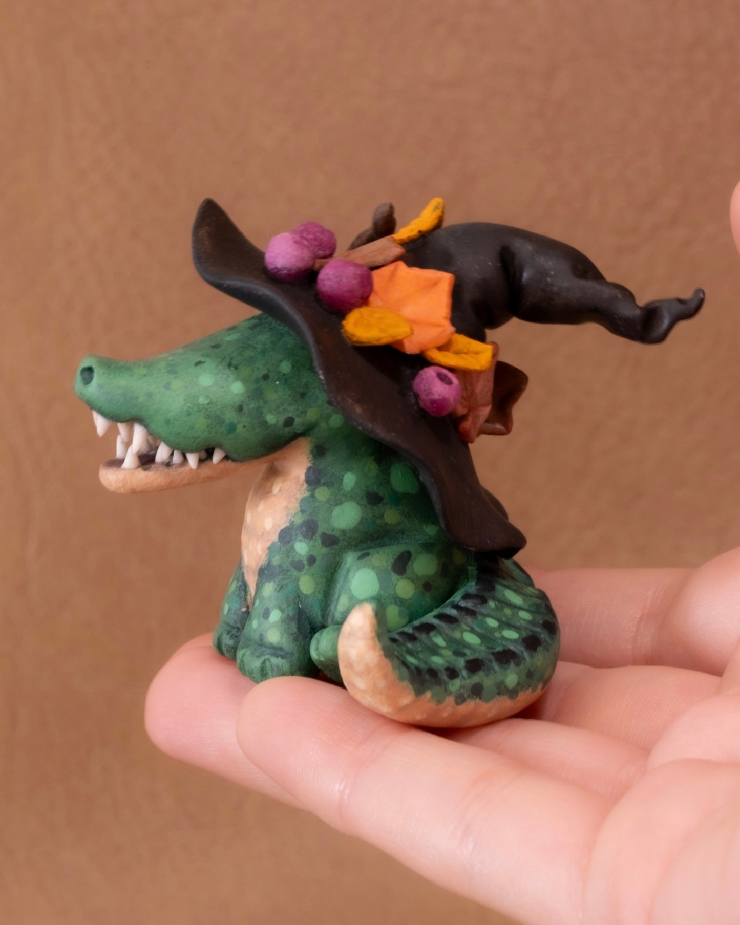 Witch Crocodile Figurine in Polymer Clay