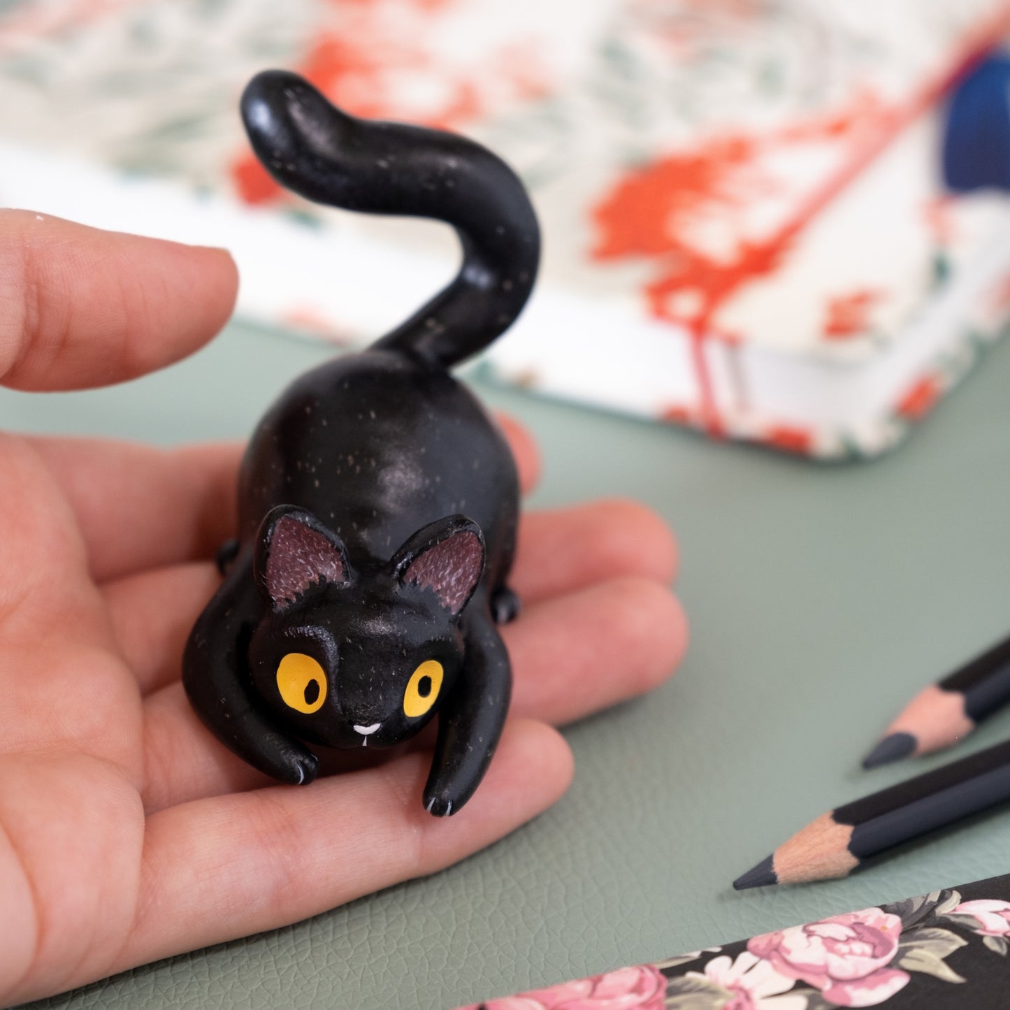 Black Cat Figurine in Polymer Clay