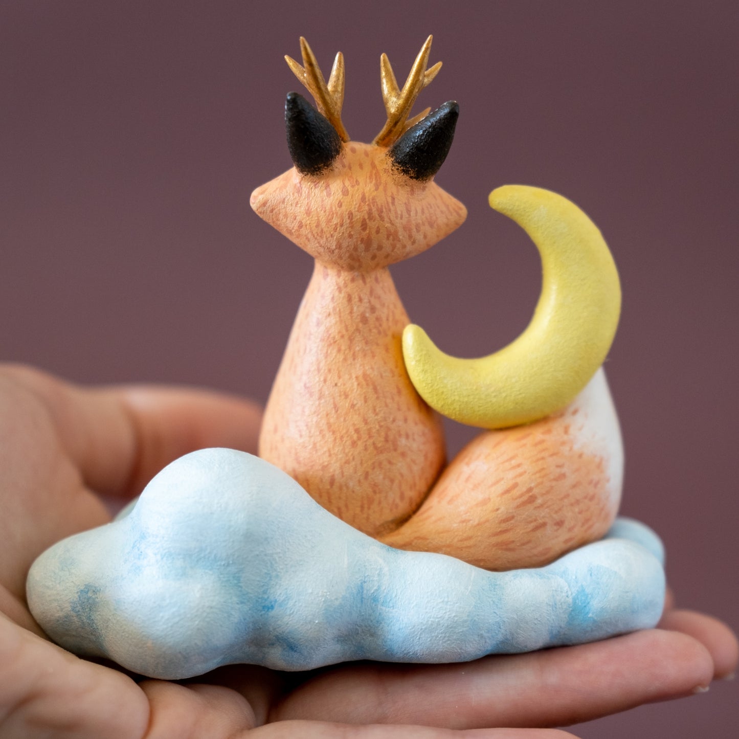 Cloud Fox Figurine in Polymer Clay