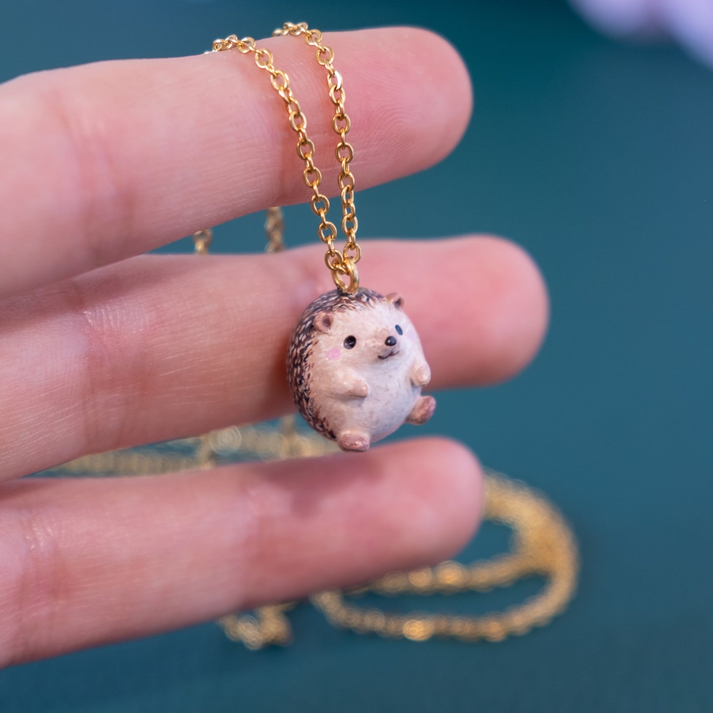 Tiny Hedgehog Necklace in Polymer Clay