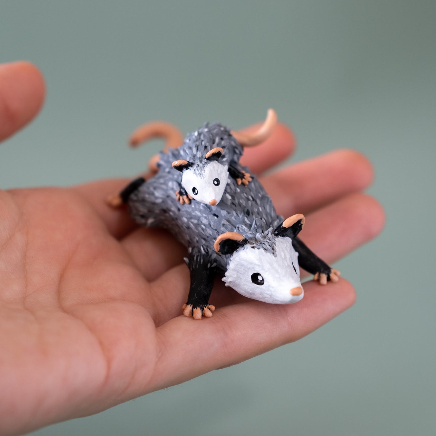 Opossum And Baby Figurine in Polymer Clay