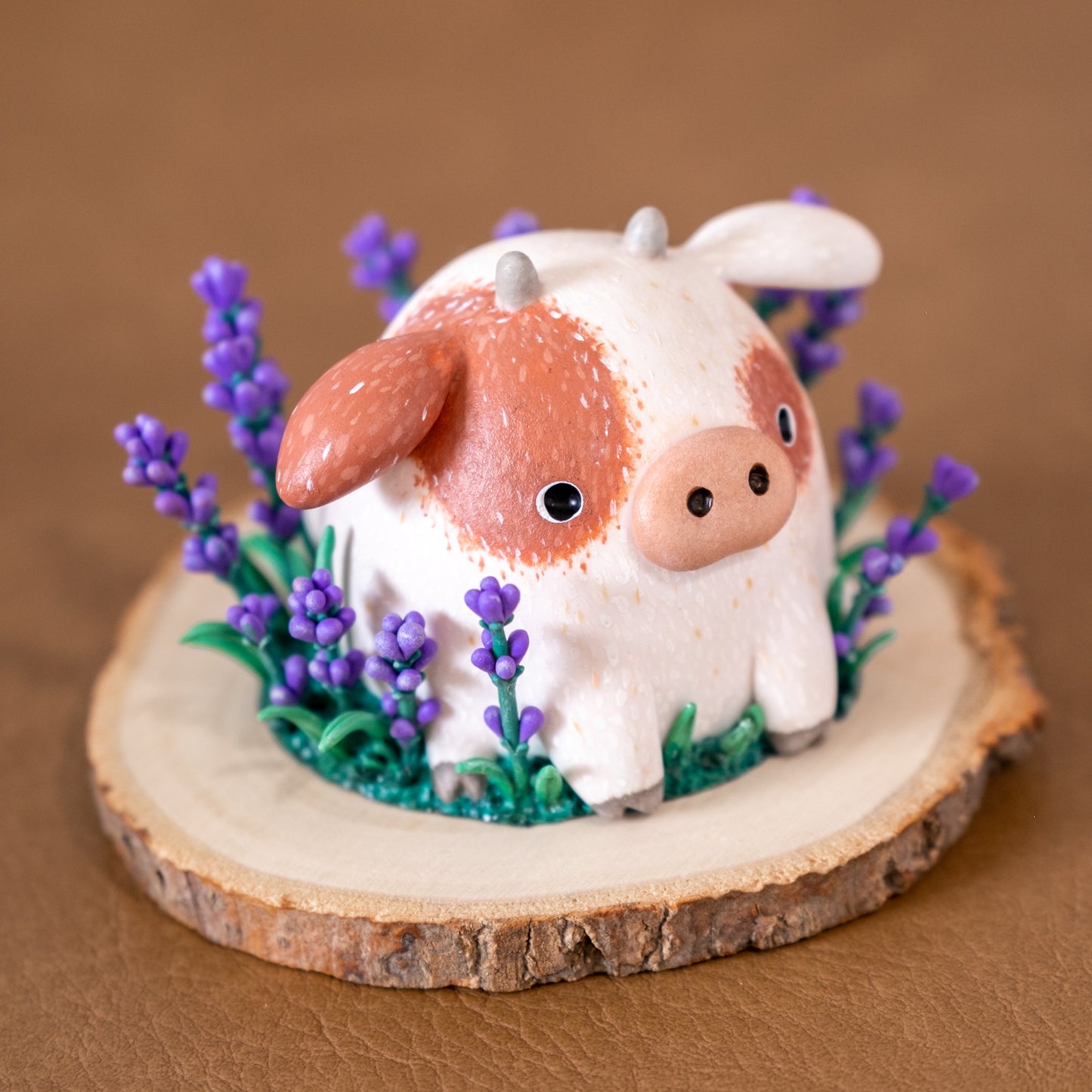 Lavender Cow Figurine in Polymer Clay