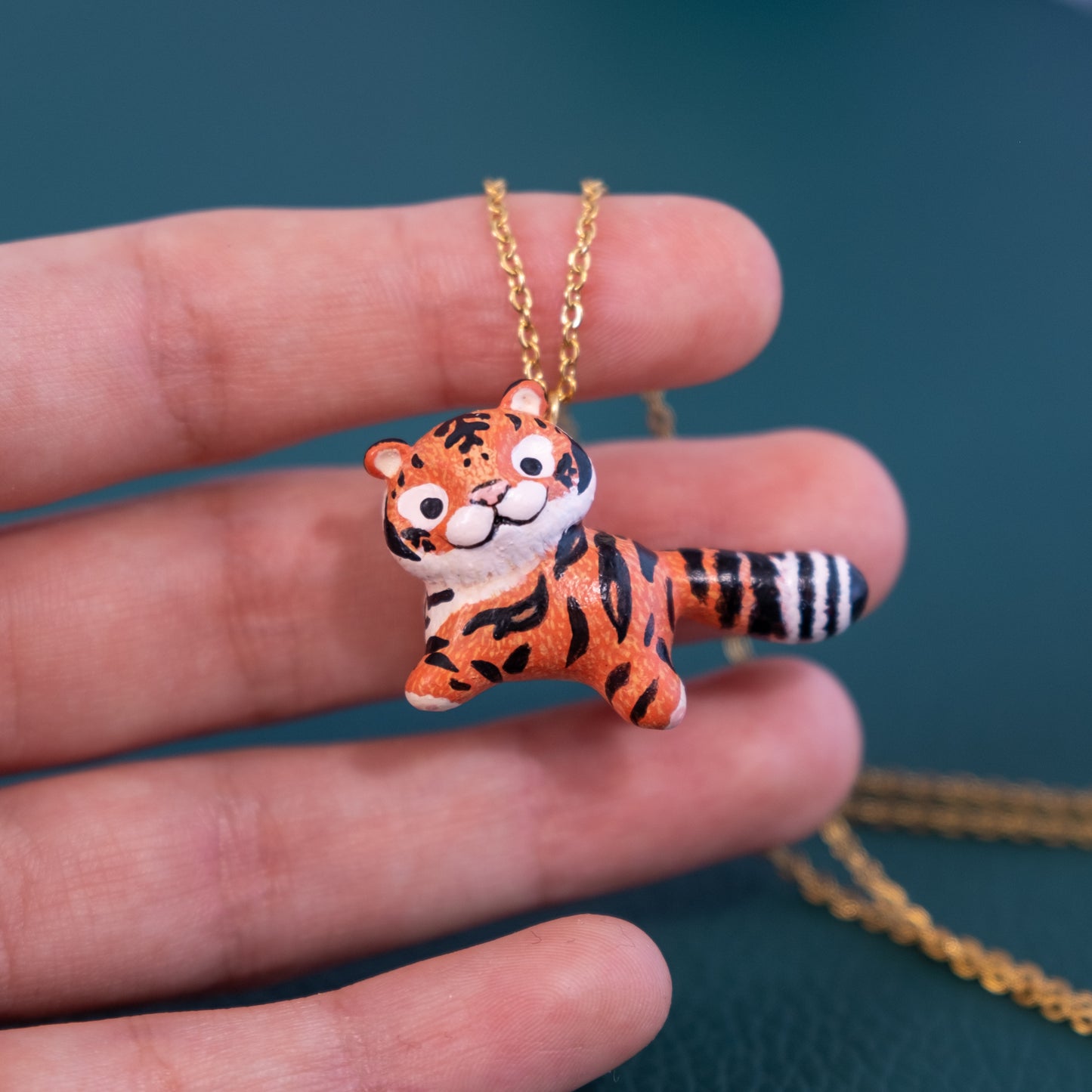 Orange Tiger Necklace in Polymer Clay