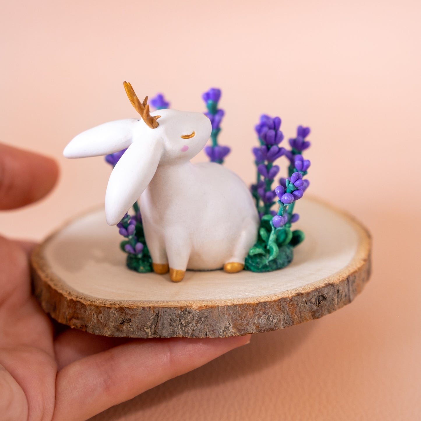 Lavender Bunny Figurine in Polymer Clay