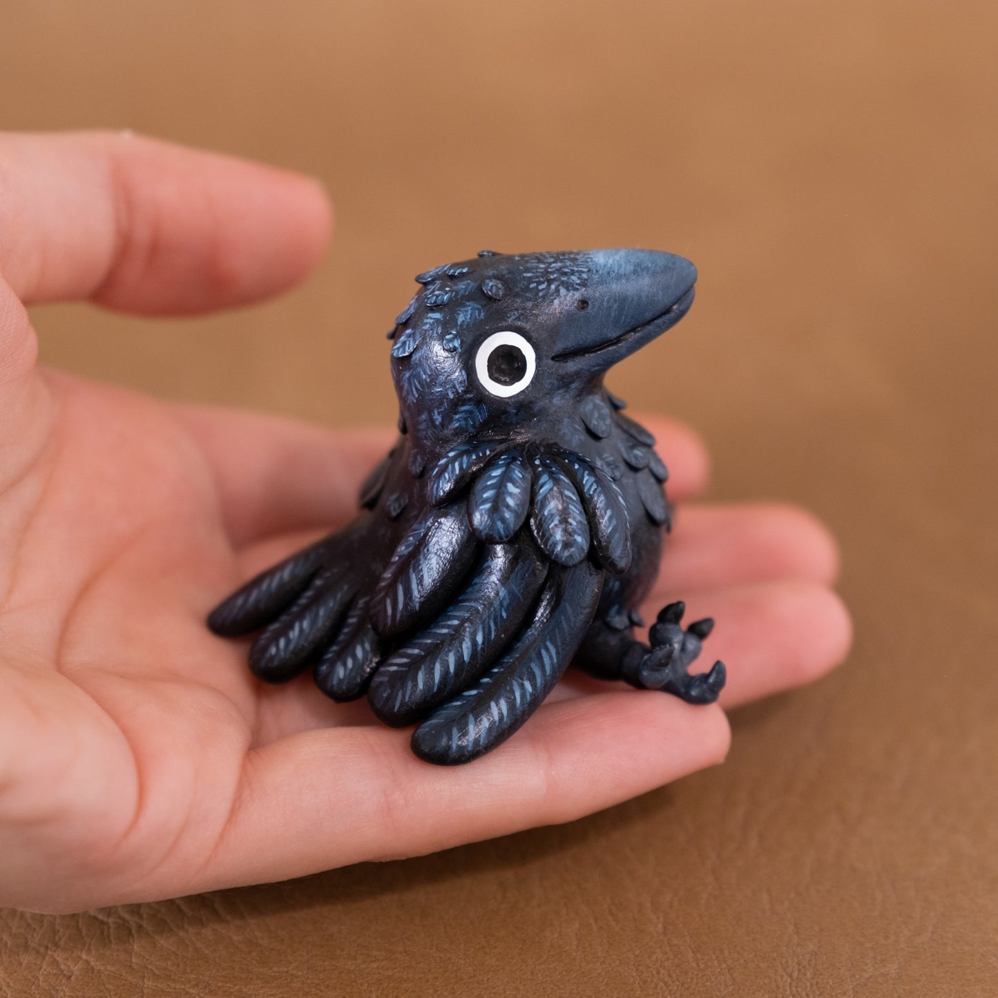 Sitting Raven Figurine in Polymer Clay