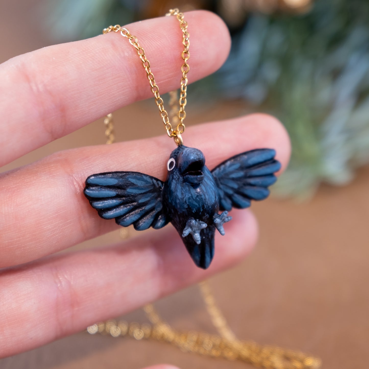 Crow Necklace in Polymer Clay