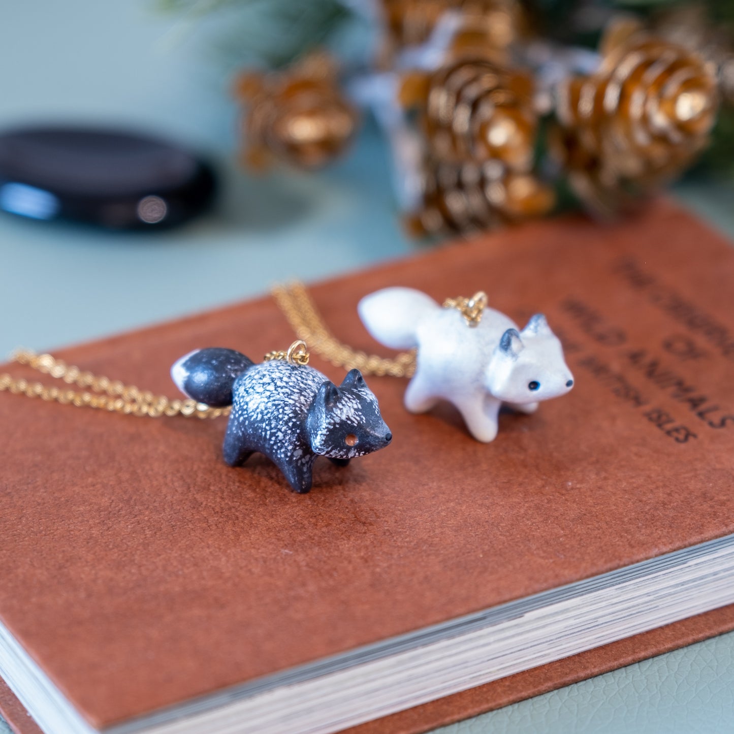 Black Fox Necklace in Polymer Clay