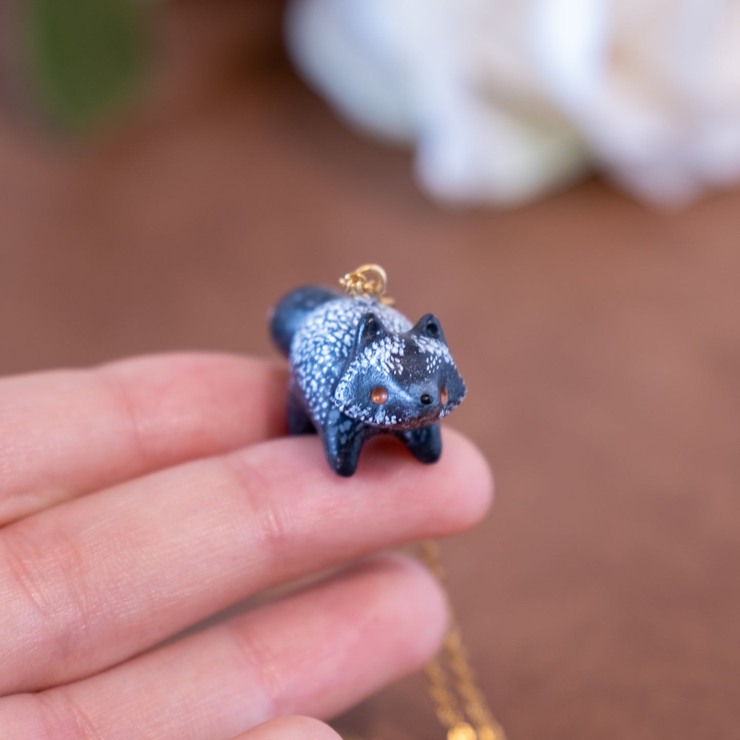 Black Fox Necklace in Polymer Clay