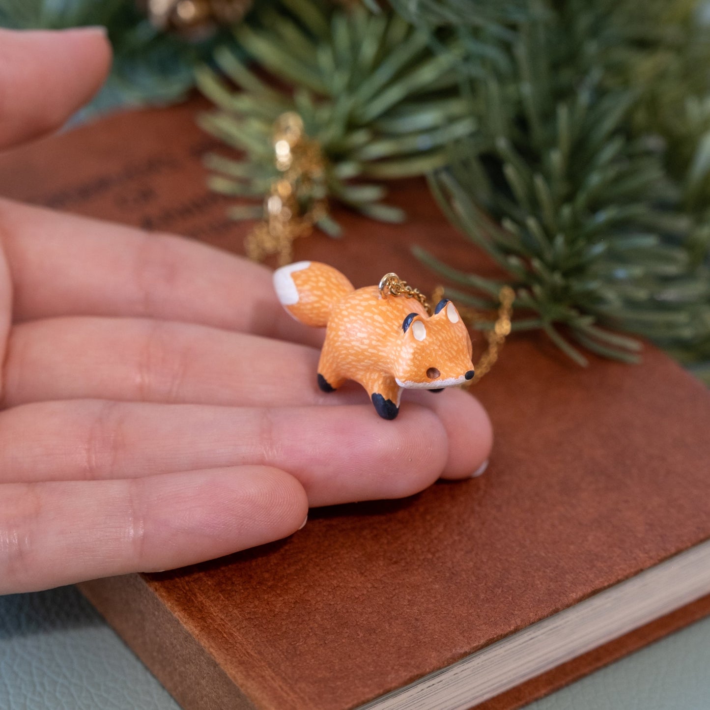 Orange Fox Necklace in Polymer Clay