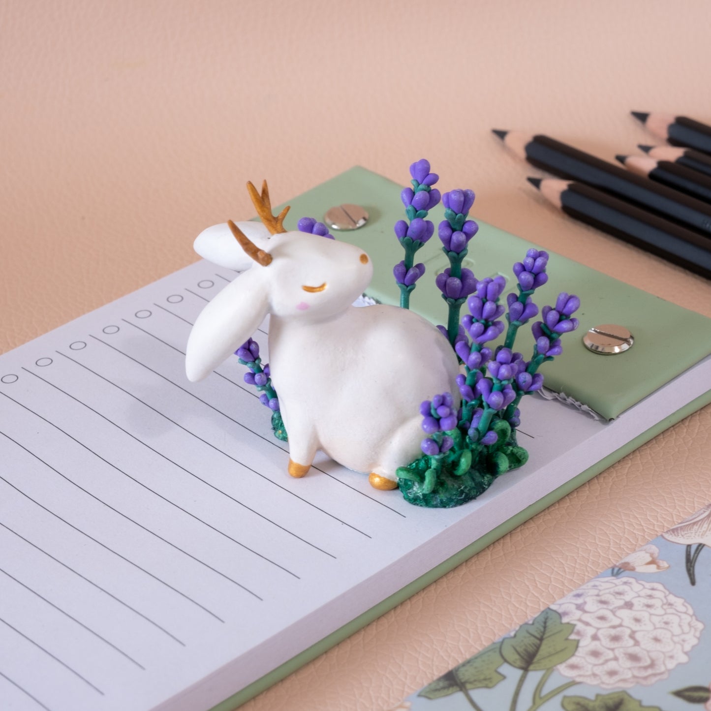 Lavender Bunny Figurine in Polymer Clay