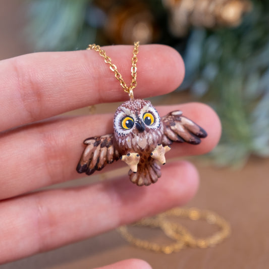Owl Necklace in Polymer Clay